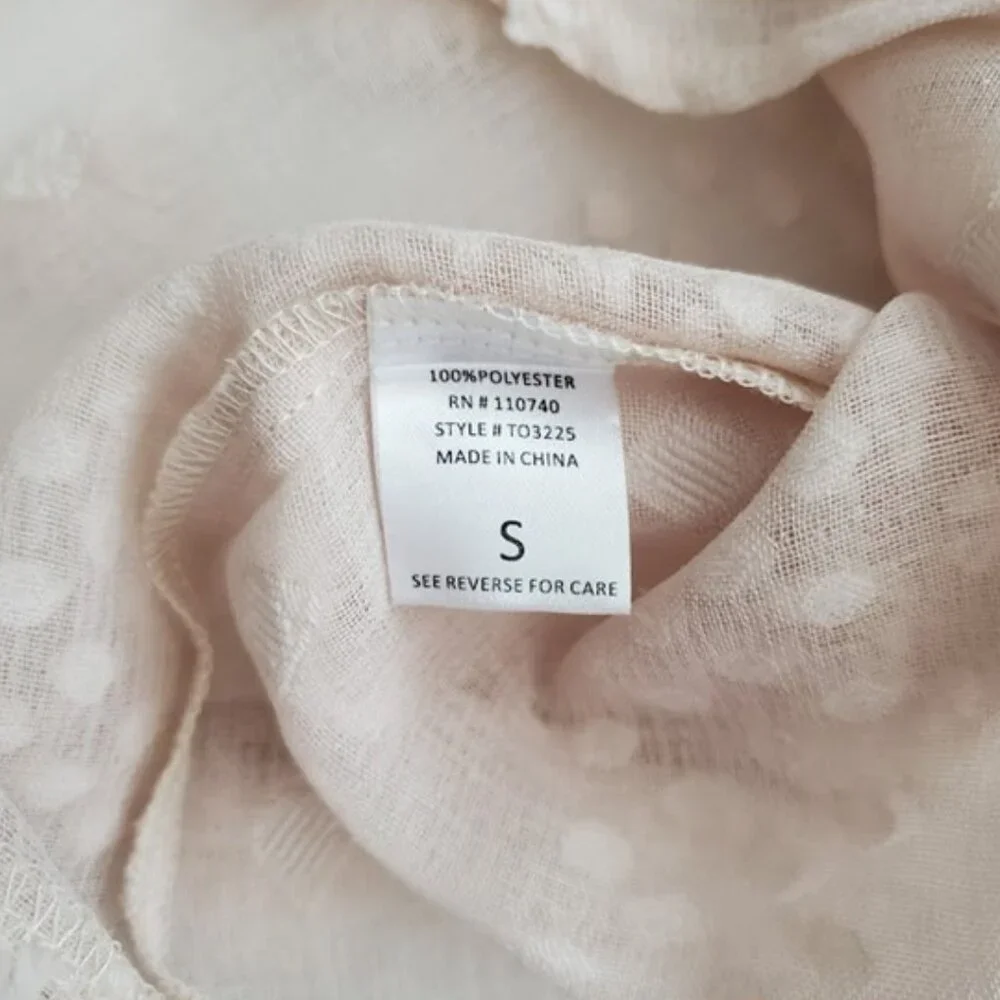 NWT The Line of Style Sheer V-Neck 3D Tufty Puff Sleeve Cream Top Flowy Size S